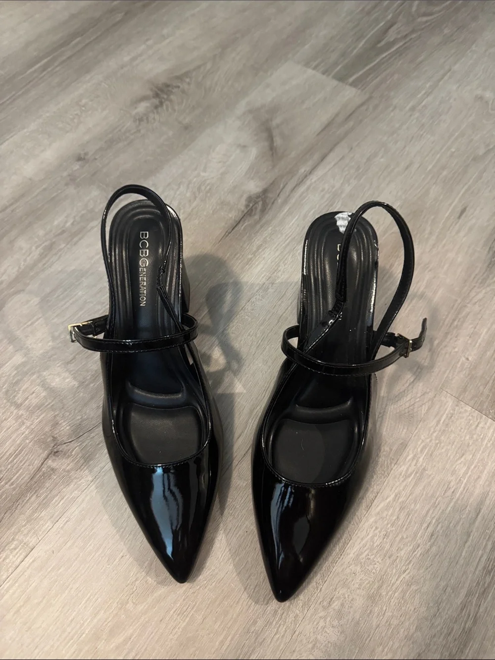 BCBGeneration Black Patent Slingback Block Heels